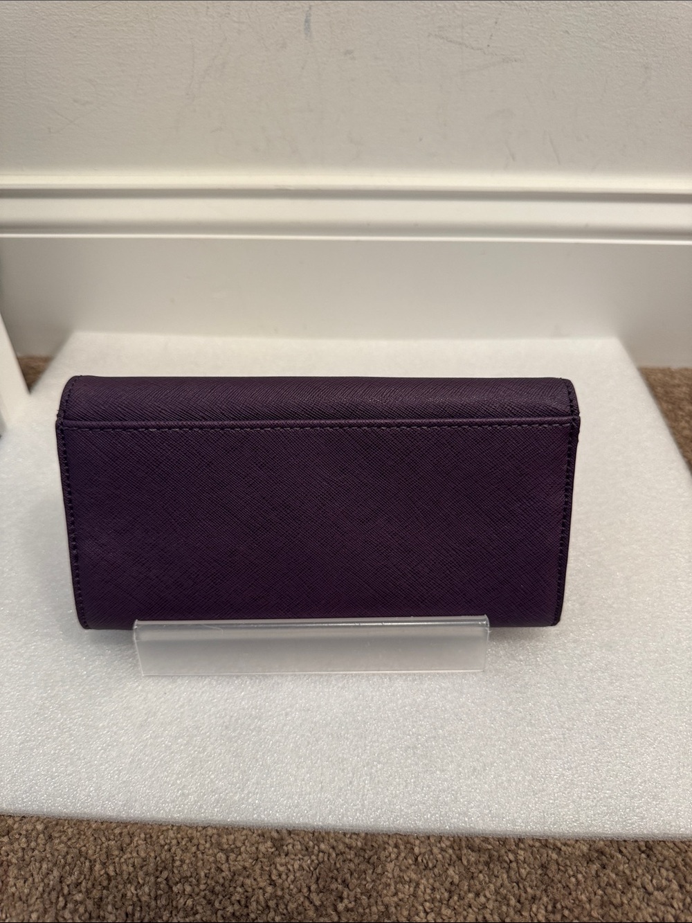 Michael Kors Plum Saffiano Leather Wallet Clutch with Silver MK Lock - Picture 2 of 7